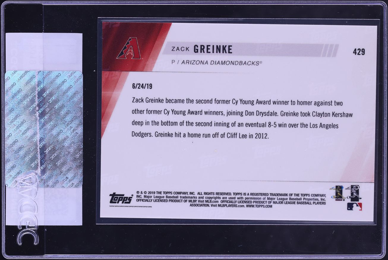 2019 Topps Now Zack Greinke #429 CGC AUTH