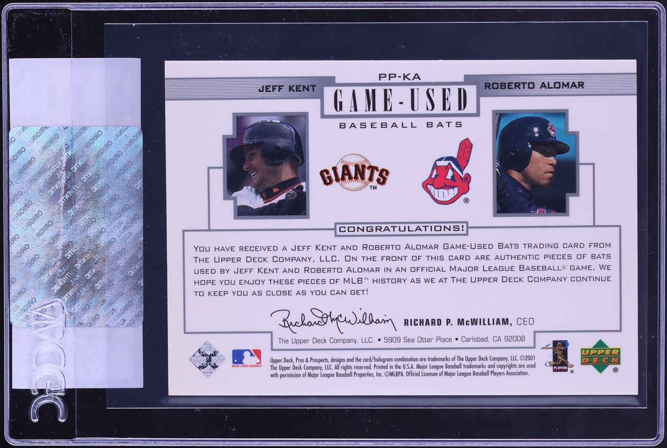 2001 Upper Deck Pros & Prospects Game-Used Bat Jeff Kent Roberto Alomar RELIC #PP-KA CGC AUTH