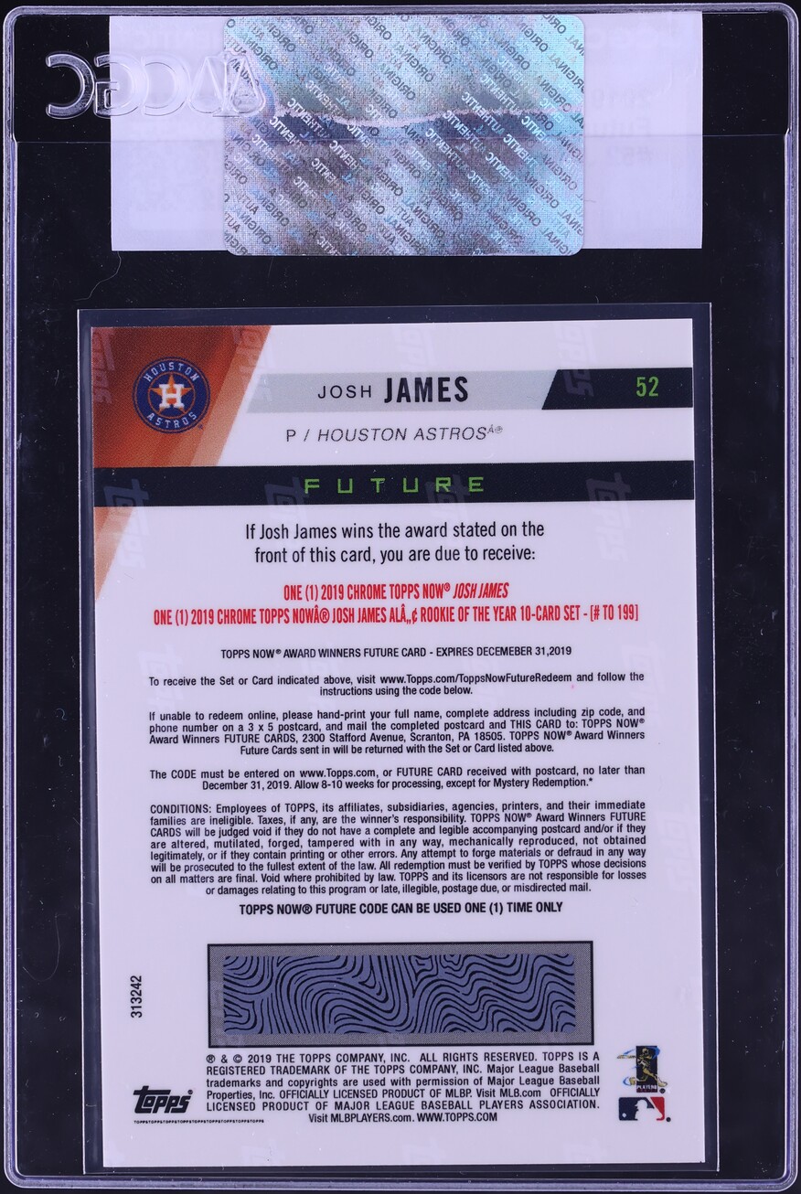 2019 Topps Now Future Award Winners Josh James ROOKIE #52 CGC AUTH