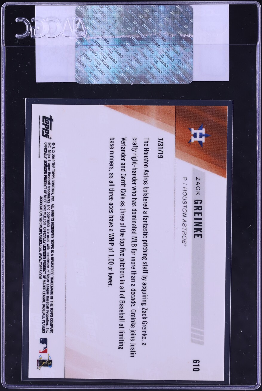 2019 Topps Now Zack Greinke #610 CGC AUTH