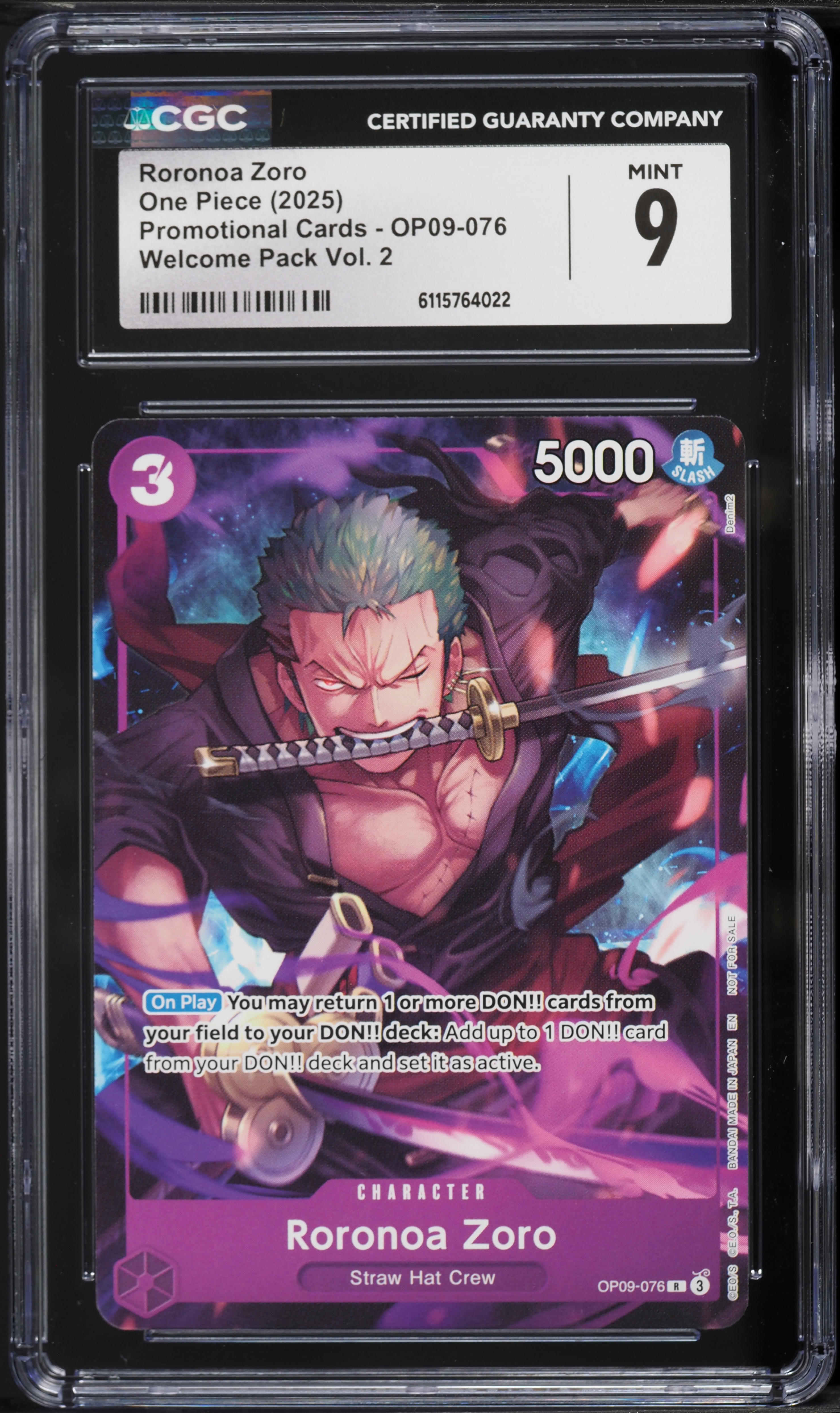 2025 One Piece Promotional Cards Welcome Pack Vol. 2 Roronoa Zoro