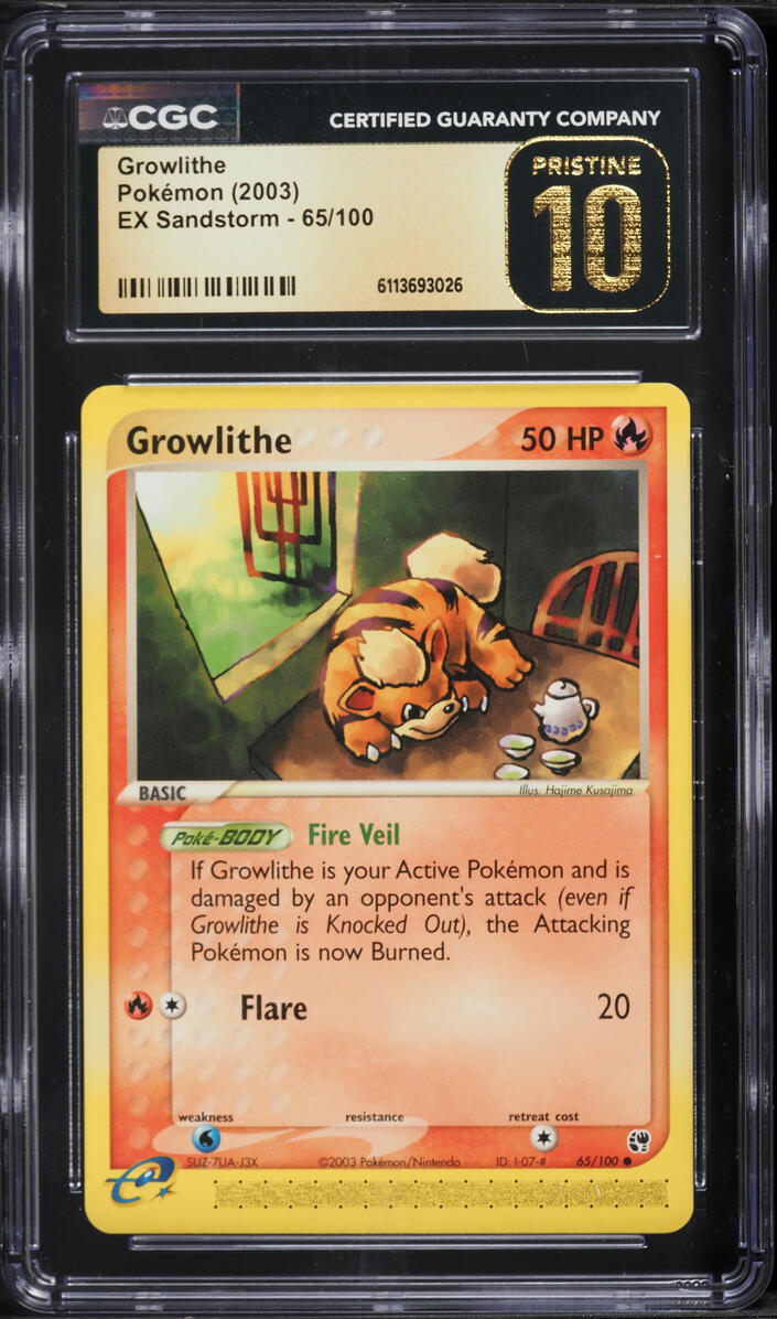 2003 Pokemon EX Sandstorm Growlithe #65 CGC 10 PRISTINE