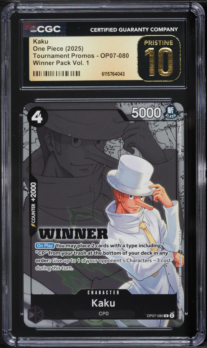 2025 One Piece Tournament Promos Winner Pack Vol. 1 Kaku #OP07-080 CGC 10 PRISTINE