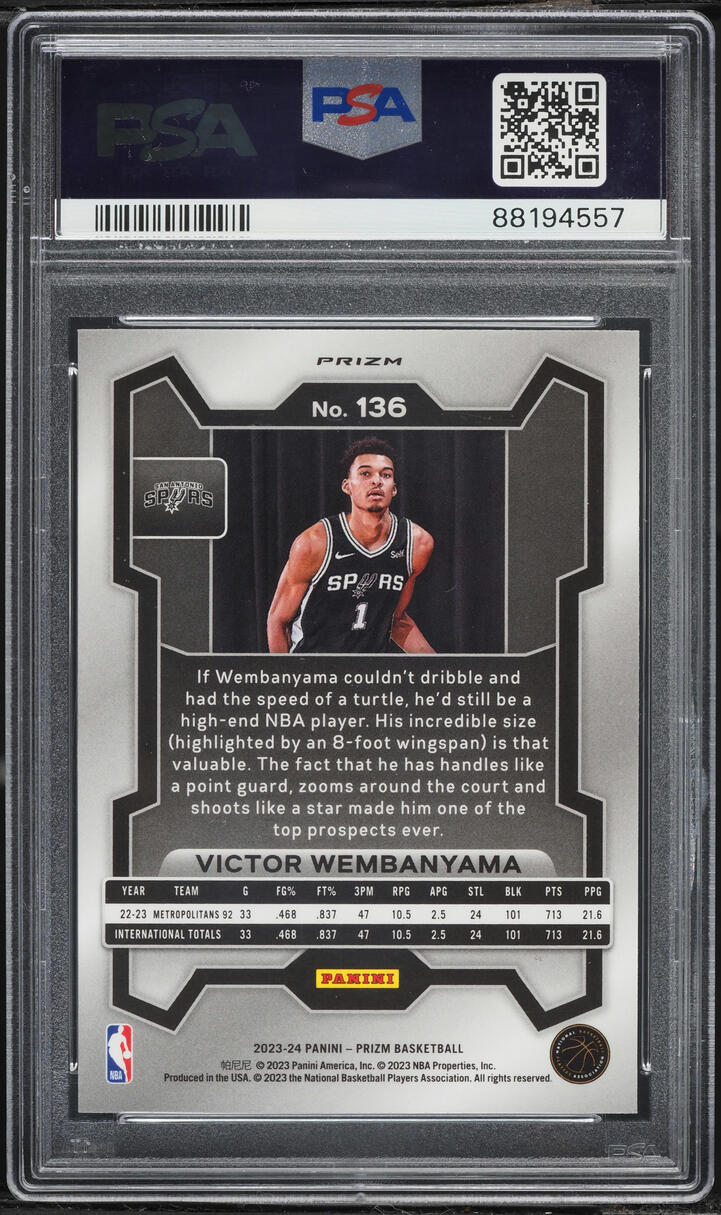 2023 Panini Prizm Ice Victor Wembanyama ROOKIE #136 PSA 10 GEM MINT