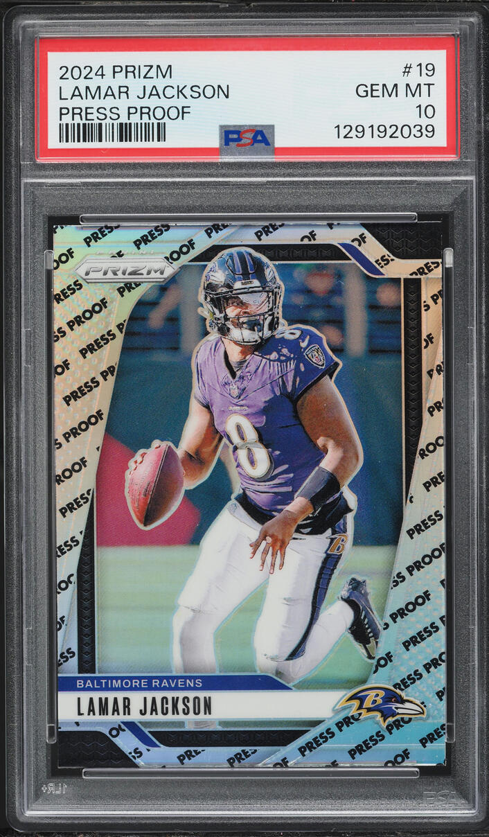 2024 Panini Prizm Press Proof Lamar Jackson #19 PSA 10 GEM MINT