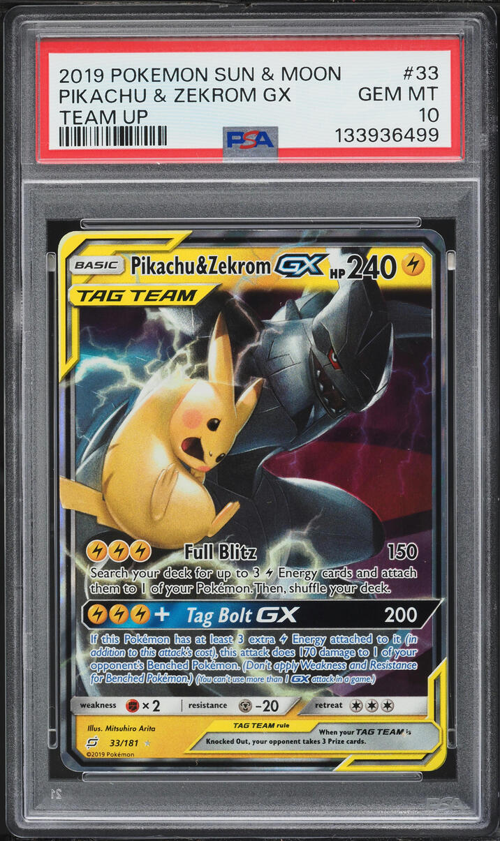 2019 Pokemon Sun & Moon Team Up Full Art Pikachu & Zekrom GX #33 PSA 10 GEM MINT