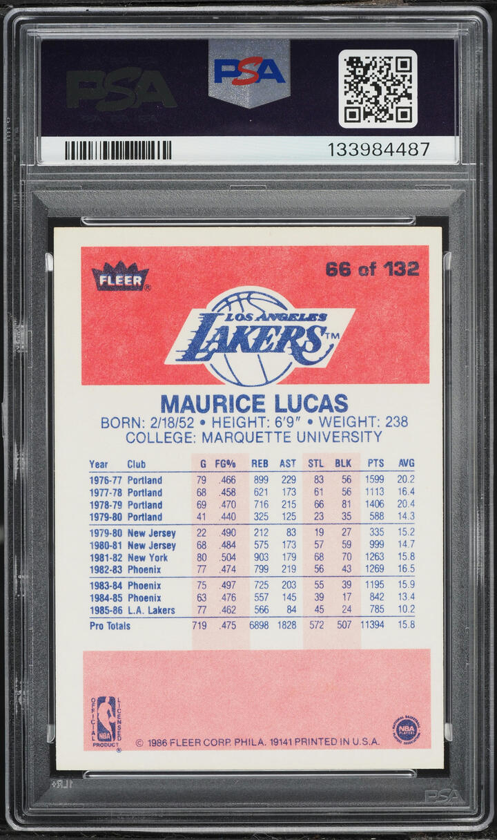 1986 Fleer Basketball Maurice Lucas #66 PSA 7 NRMT