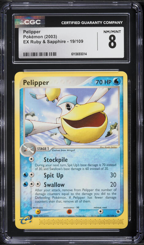 2003 Pokemon EX Ruby & Sapphire Pelipper #19 CGC 8 NM-MT