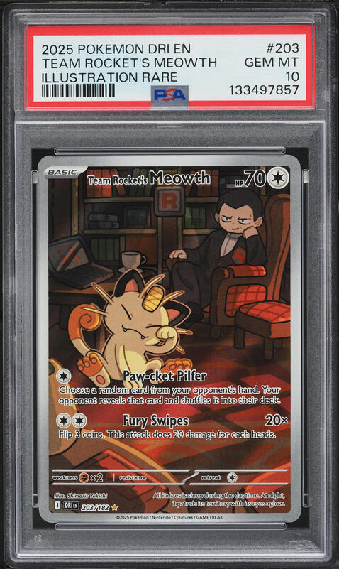 2025 Pokemon Scarlet & Violet Destined Rivals IR Team Rocket's Meowth #203 PSA 10 GEM MINT