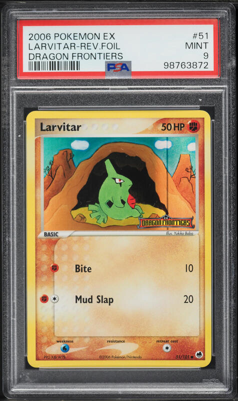 2006 Pokemon EX Dragon Frontiers Reverse Holo Larvitar #51 PSA 9 MINT