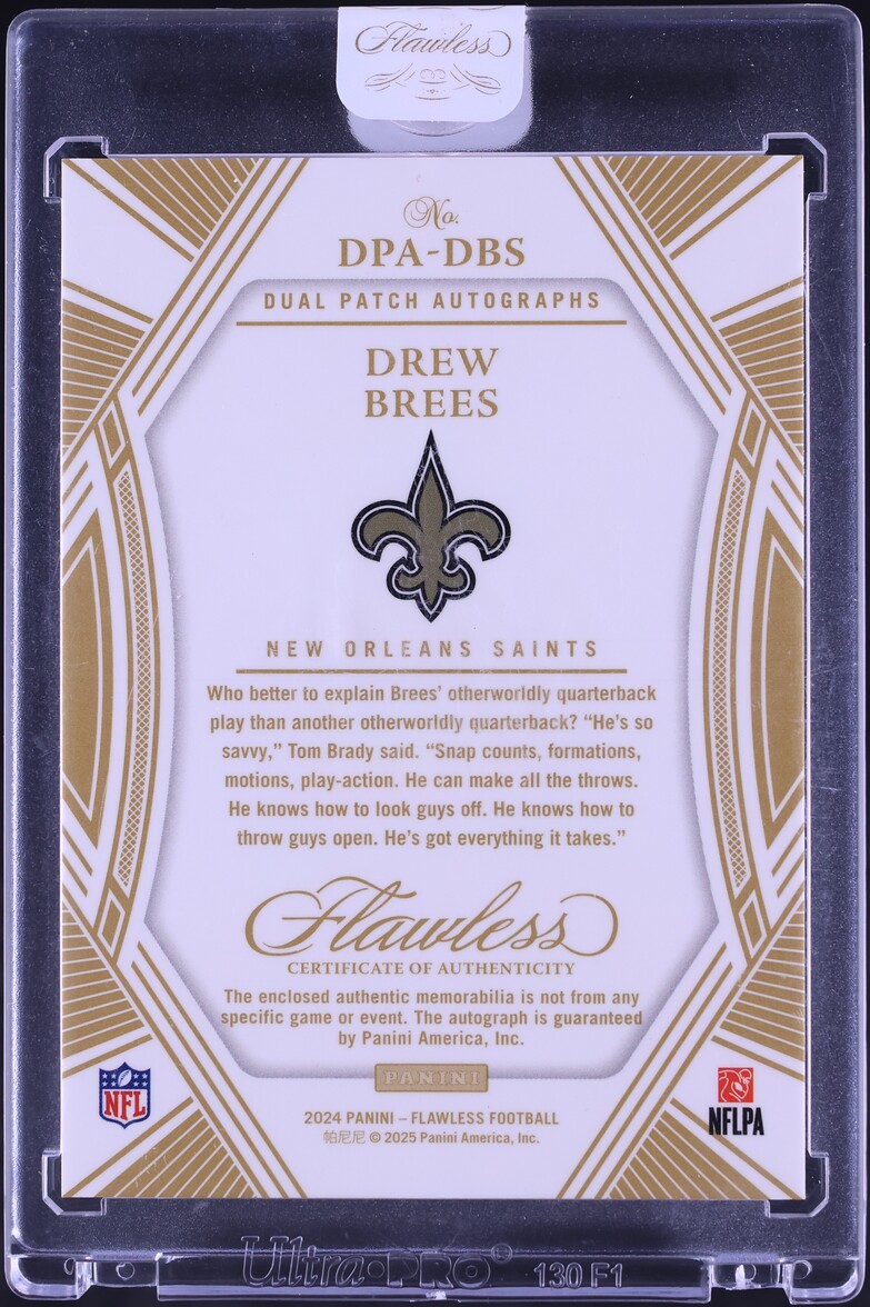 2024 Panini Flawless Dual Silver Drew Brees PATCH AUTO /20 #DPA-DBS