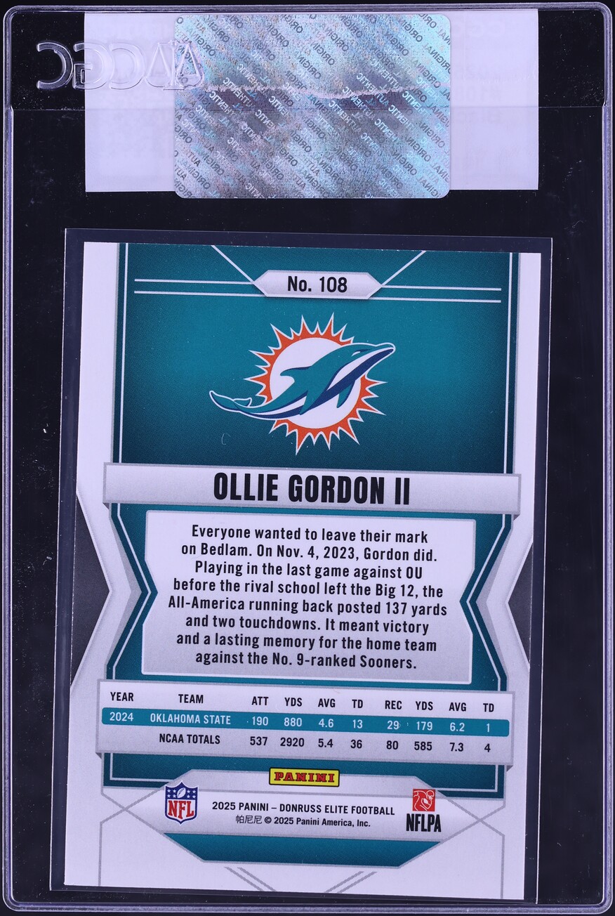 2025 Donruss Elite Black Ollie Gordon II ROOKIE /25 #108 CGC AUTH