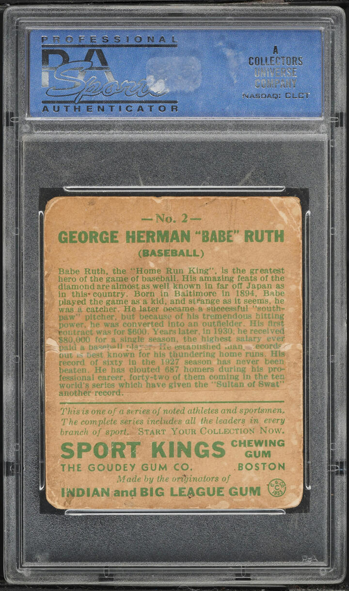 1933 Sport Kings Babe Ruth #2 PSA 1 PR