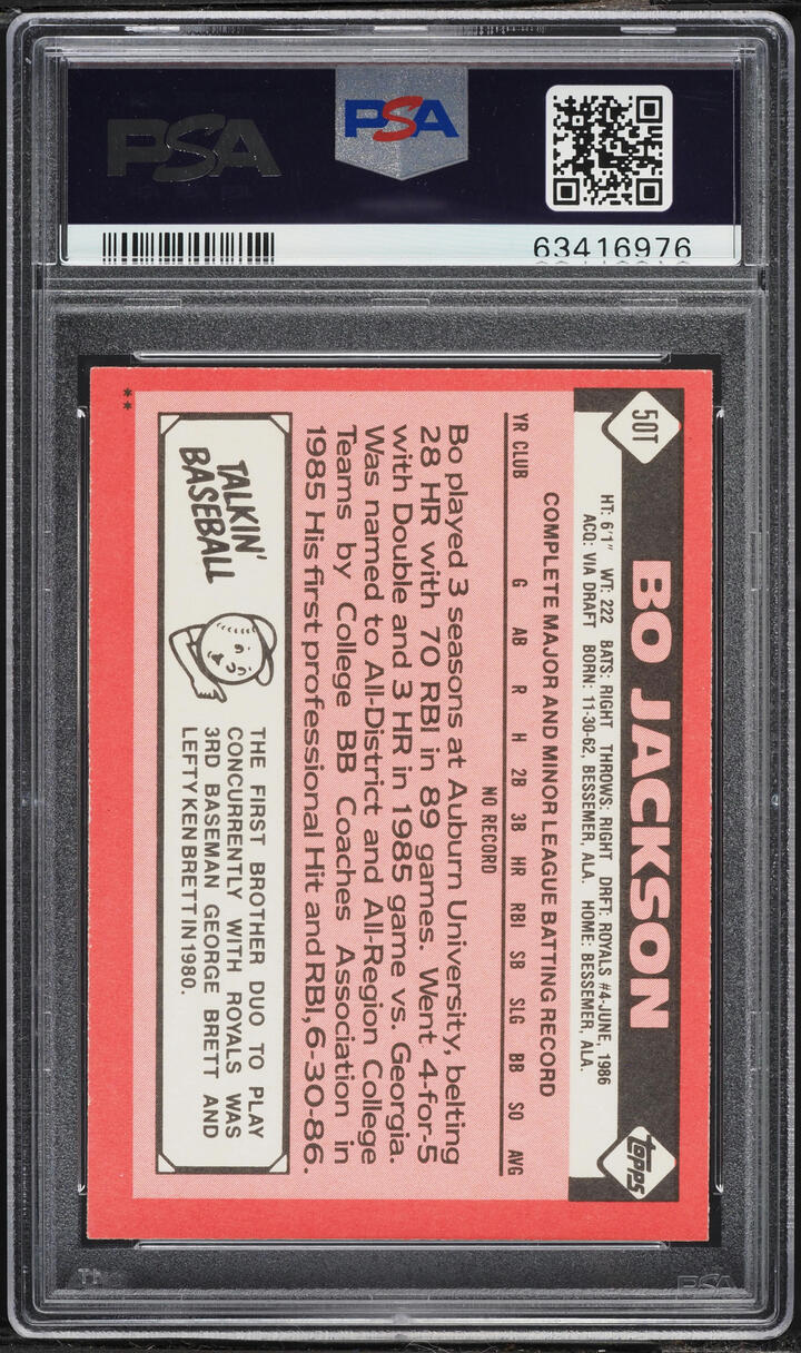 1986 Topps Traded Bo Jackson ROOKIE AUTO DNA 10 #50T PSA 9 MINT