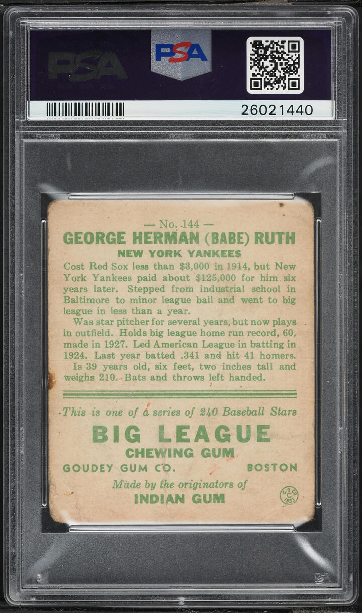 1933 Goudey Babe Ruth #144 PSA 1 PR