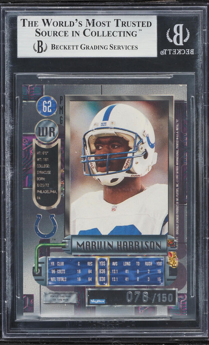 1997 Metal Universe Precious Metal Gems Marvin Harrison /150 #62 BGS 8.5 NM-MT+