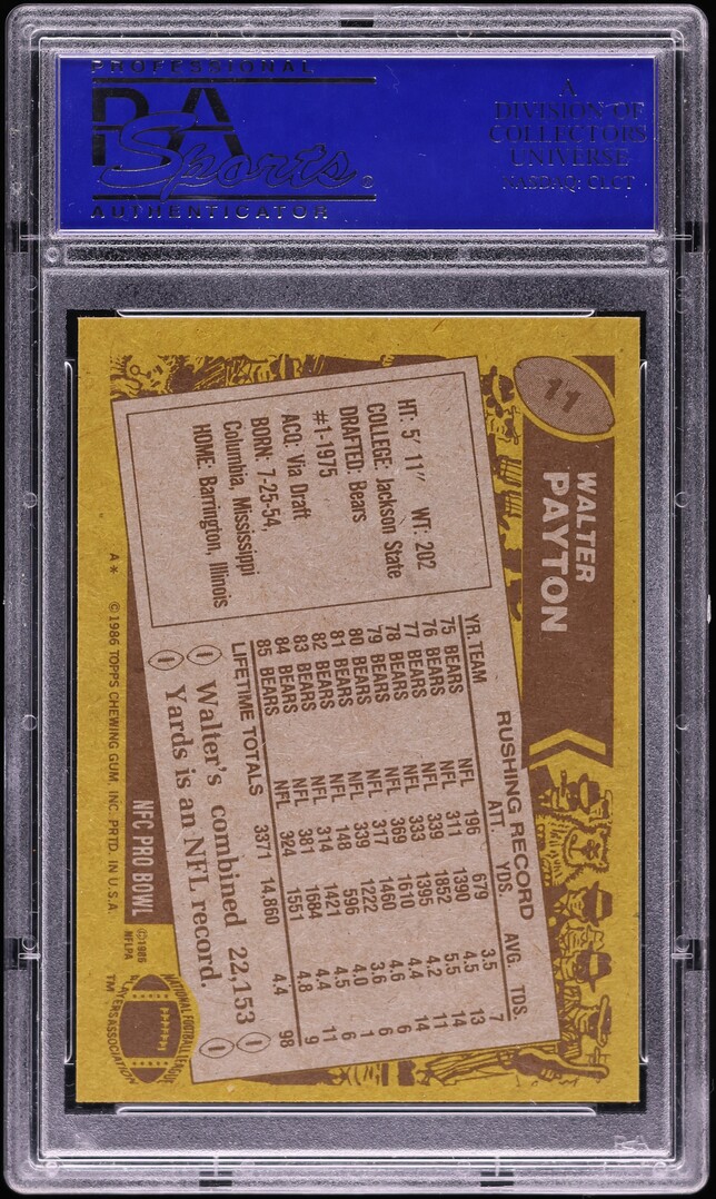 1986 Topps Football Walter Payton #11 PSA 8 NM-MT