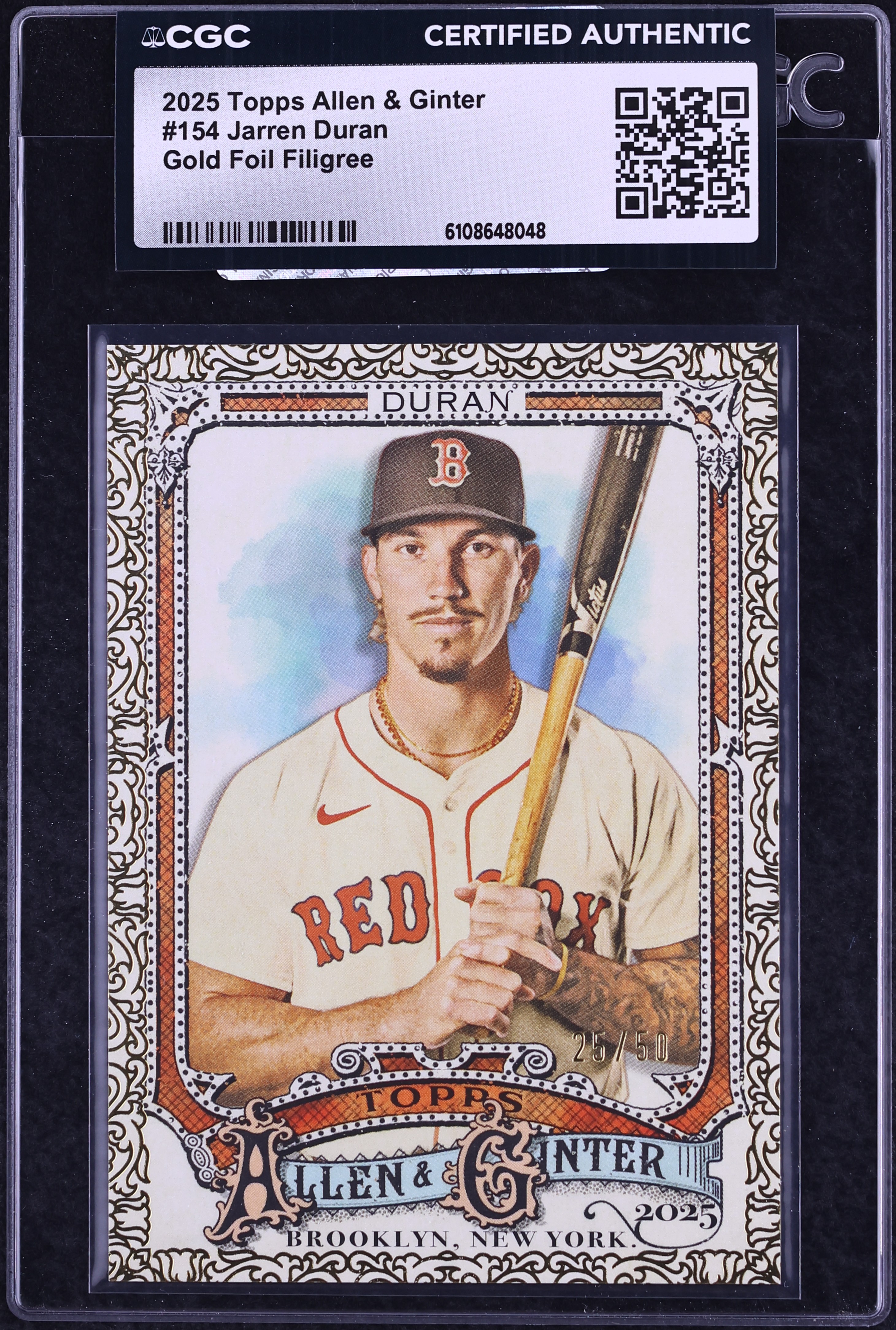 2025 Topps Allen & Ginter Gold Foil Filigree Jarren Duran /50 #154 
