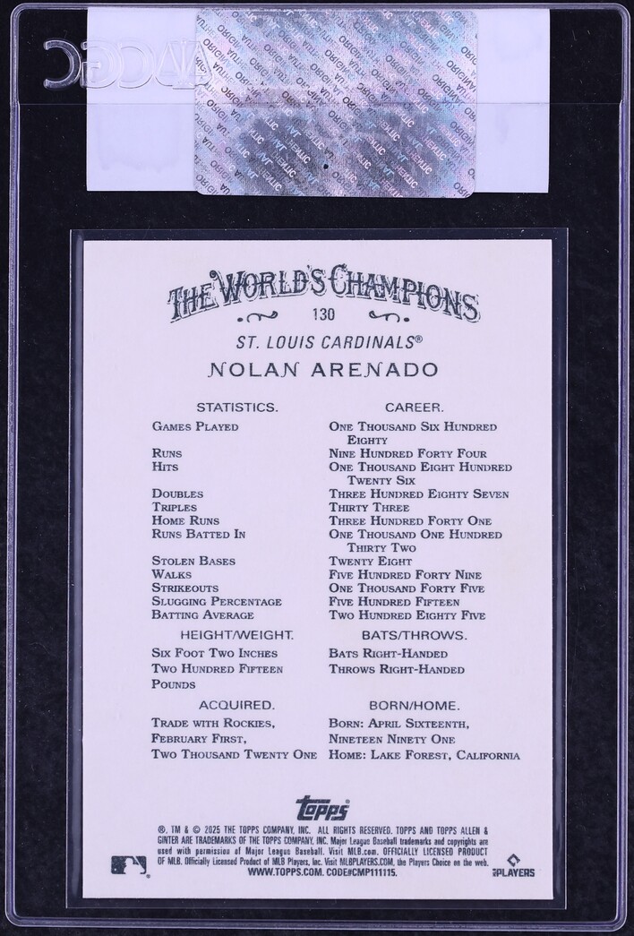 2025 Topps Allen & Ginter Foil Filigree Nolan Arenado #130 CGC AUTH