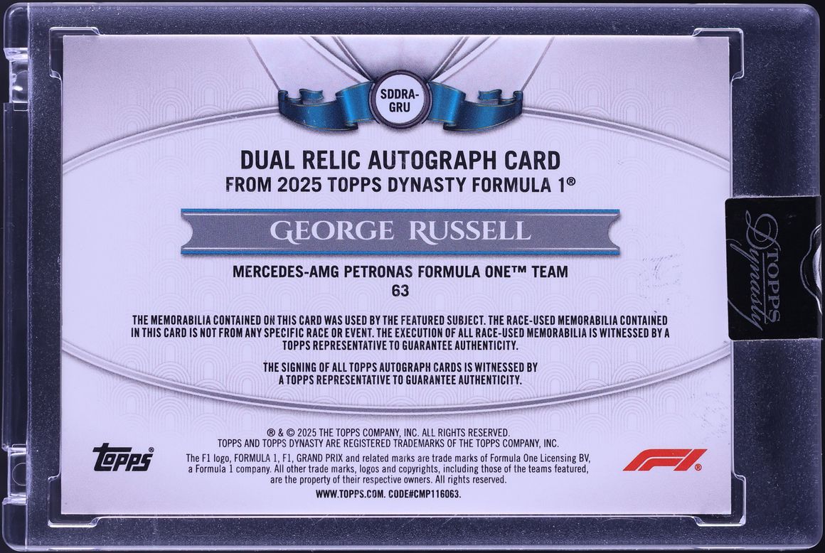 2025 Topps Dynasty Formula 1 F1 Dual Red George Russell PATCH AUTO 5/5 #SDDRA-GRU
