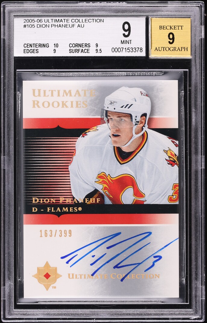 2005 Ultimate Collection Dion Phaneuf ROOKIE AUTO /399 #105 BGS 9 MINT