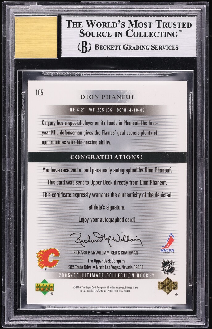 2005 Ultimate Collection Dion Phaneuf ROOKIE AUTO /399 #105 BGS 9 MINT