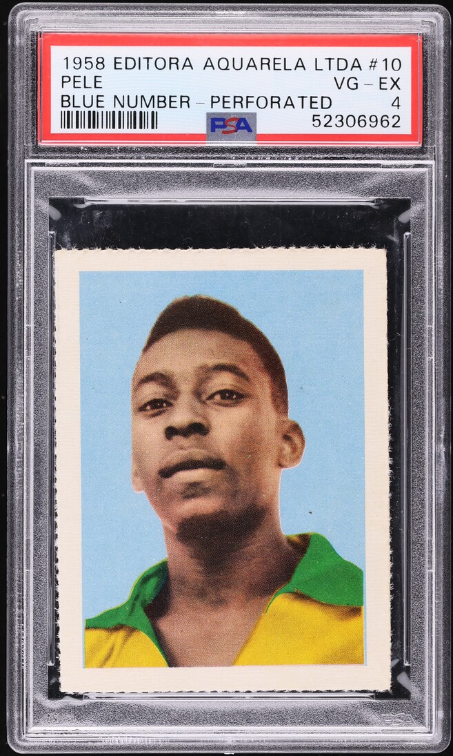 1958 Editora Aquarela Soccer Blue Number Pele ROOKIE #10 PSA 4 VGEX