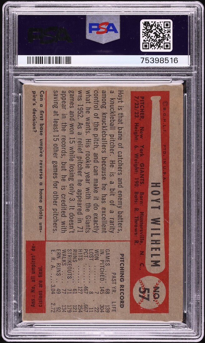 1954 Bowman Hoyt Wilhelm #57 PSA 2.5 GD+