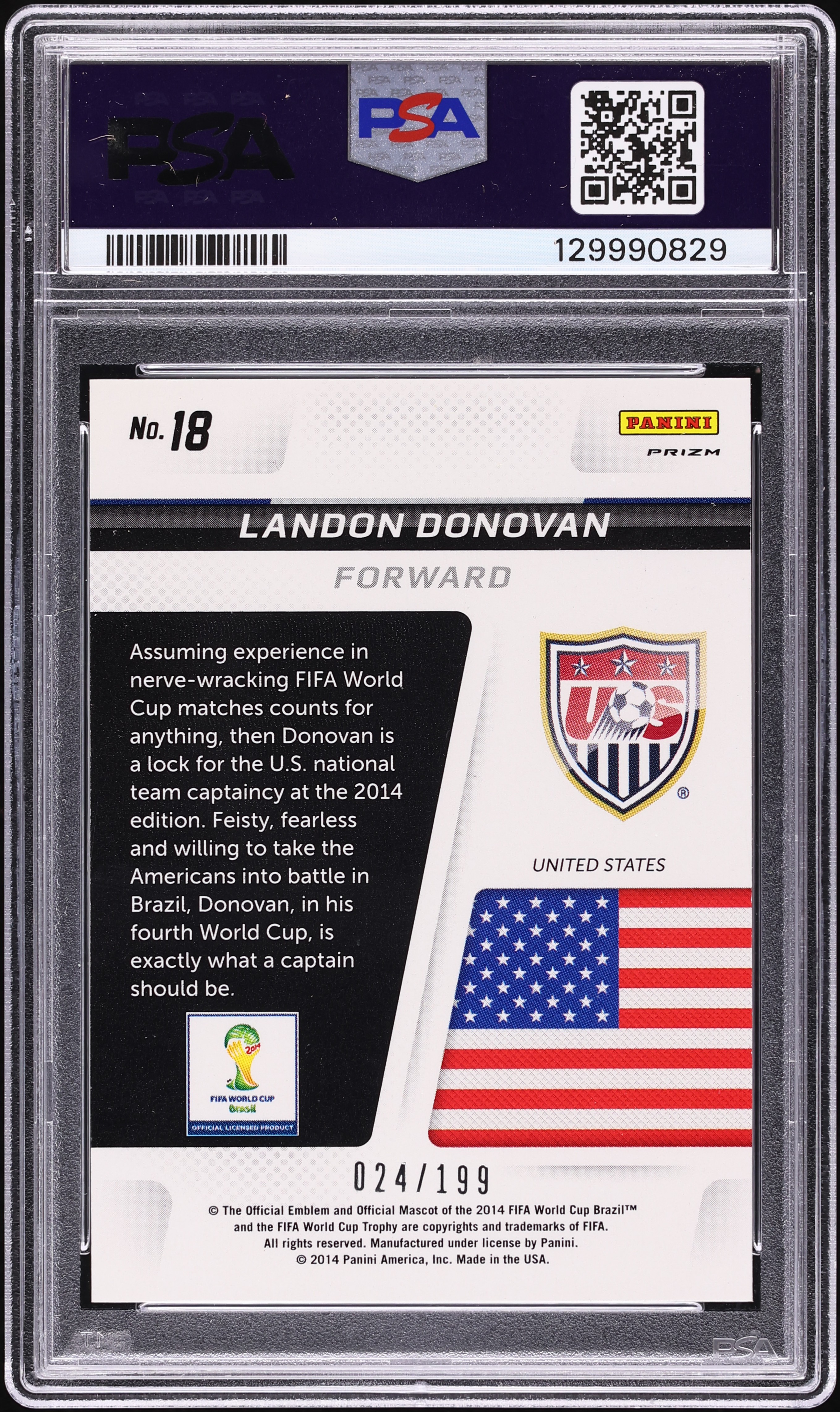 2014 Panini Prizm World Cup Captains Blue Landon Donovan /199 #18
