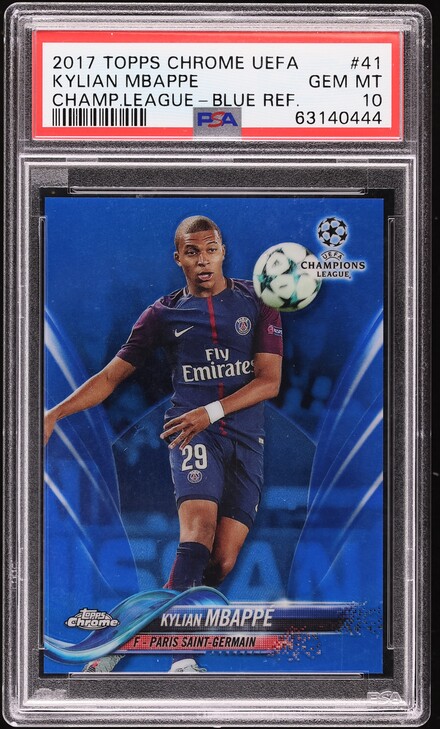 2017 Topps Chrome UEFA Blue Refractor Kylian Mbappe ROOKIE /150