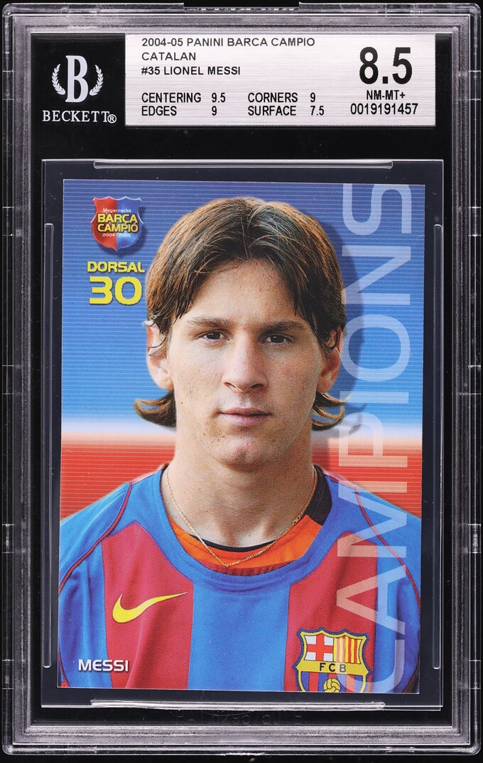 2004 Panini Barca Campio Lionel Messi ROOKIE #35 BGS 8.5 NM-MT+