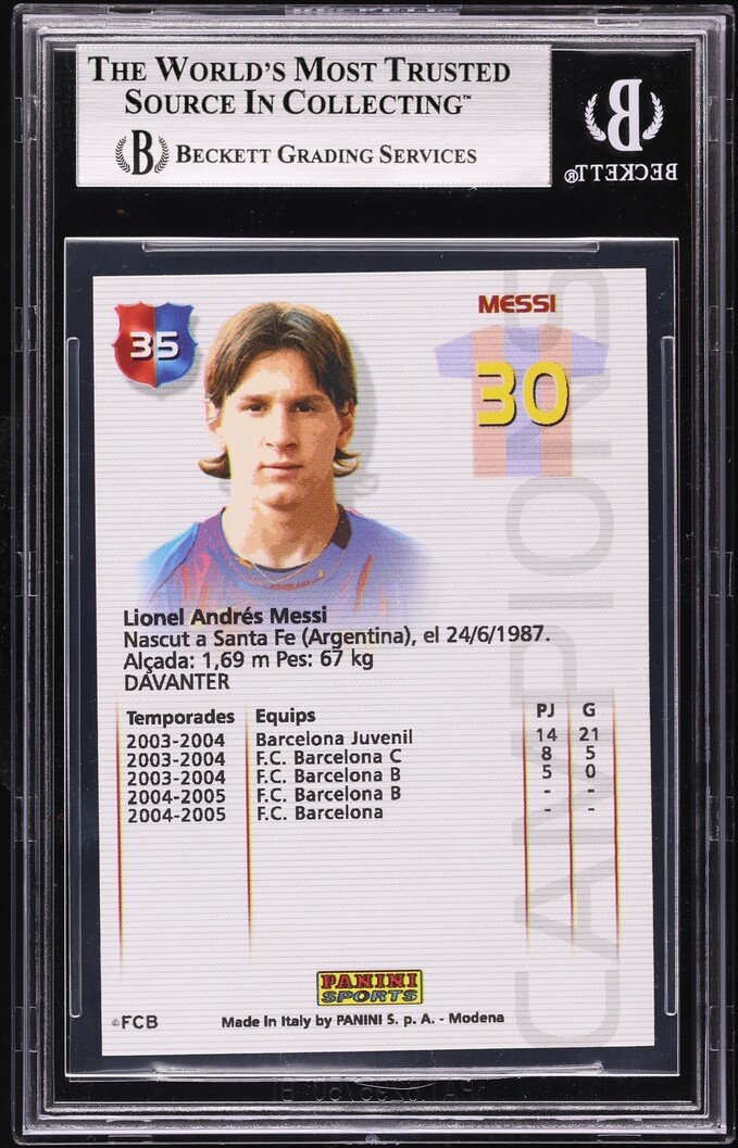 2004 Panini Barca Campio Lionel Messi ROOKIE #35 BGS 8.5 NM-MT+