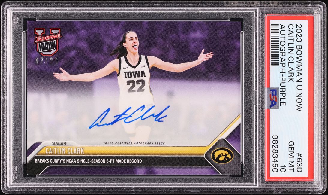 2023 Bowman U Now Purple Caitlin Clark ROOKIE AUTO /25 #63D PSA 10 GEM MINT