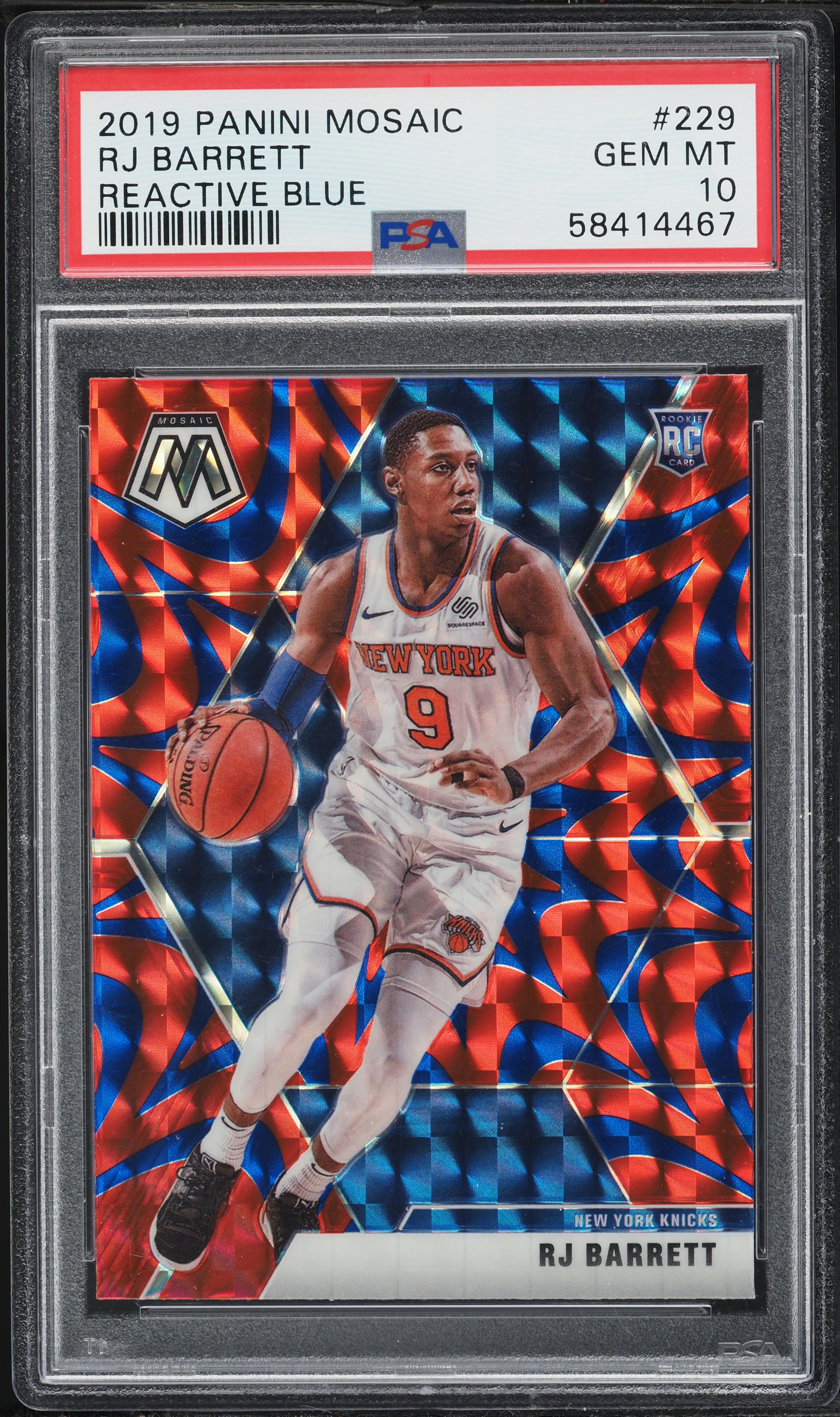 2019 Panini Mosaic Reactive Blue RJ Barrett ROOKIE #229 PSA 10 GEM