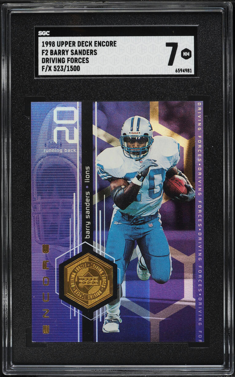 1998 Upper Deck Encore Driving Forces F/X Barry Sanders /1500 #F2 SGC 7 NRMT
