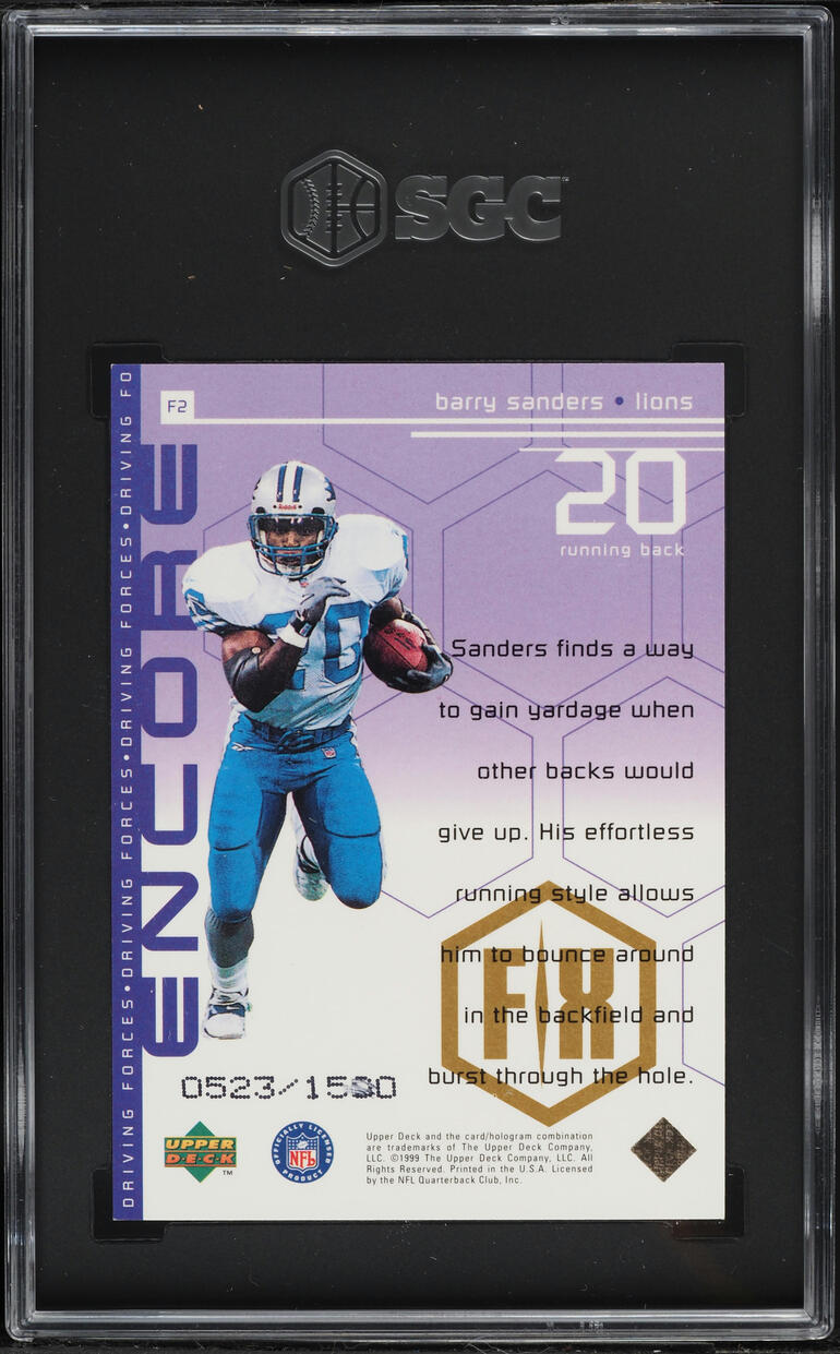 1998 Upper Deck Encore Driving Forces F/X Barry Sanders /1500 #F2 SGC 7 NRMT