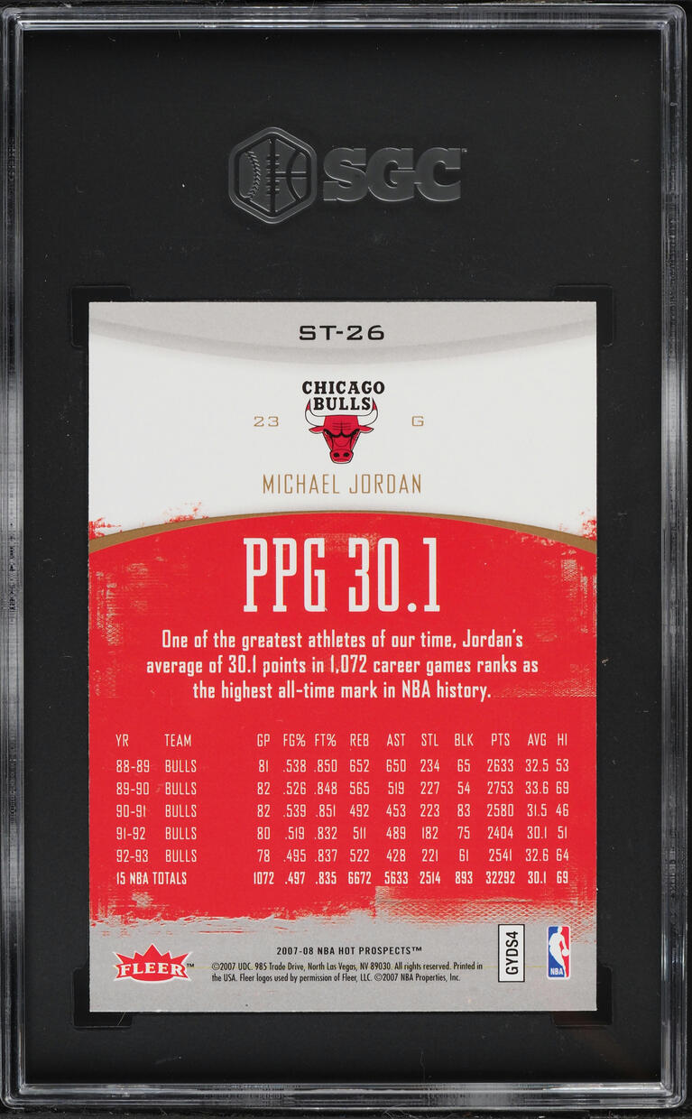 2007 Fleer Hot Prospects Stat Tracker Michael Jordan #ST-26 SGC 10 GEM MINT