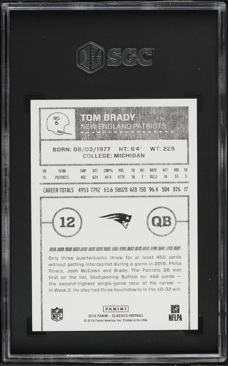 2016 Panini Classics Tom Brady #6 SGC 9 MINT