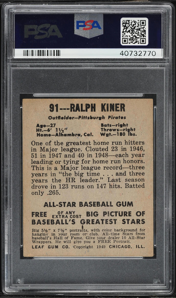 1948 Leaf Ralph Kiner ROOKIE #91 PSA 5 EX