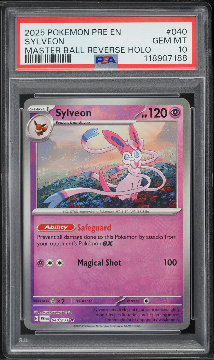 2025 Pokemon SV Prismatic Evolutions Master Ball Reverse Holo Sylveon #40 PSA 10 GEM MINT