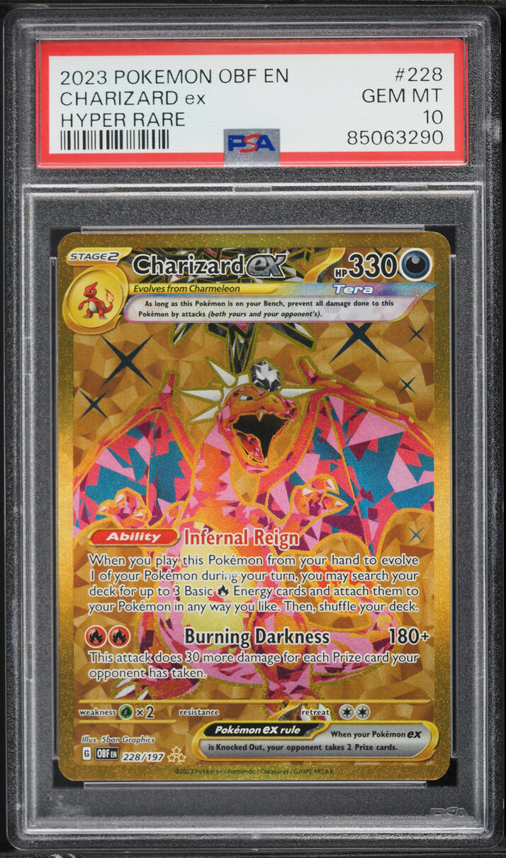 2023 Pokemon Scarlet & Violet Obsidian Flames Gold Rare Charizard EX #228 PSA 10 GEM MINT