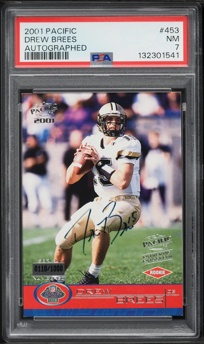 2001 Pacific Drew Brees ROOKIE AUTO /1000 #453 PSA 7 NRMT