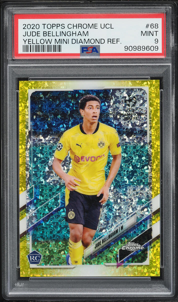 2020 Topps Chrome UEFA Yellow Mini Diamond Refractor Jude Bellingham ROOKIE /299 PSA 9 MINT