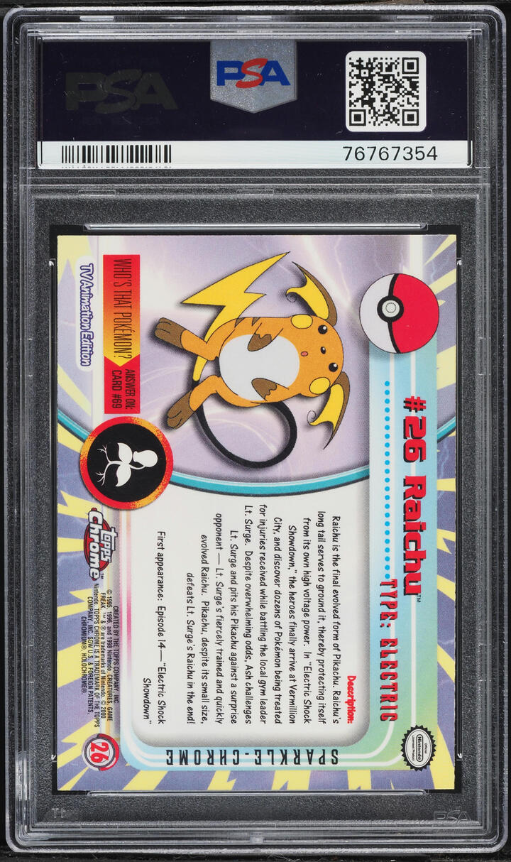 2000 Pokemon Topps Chrome Series 1 Sparkle Raichu #26 PSA 9 MINT