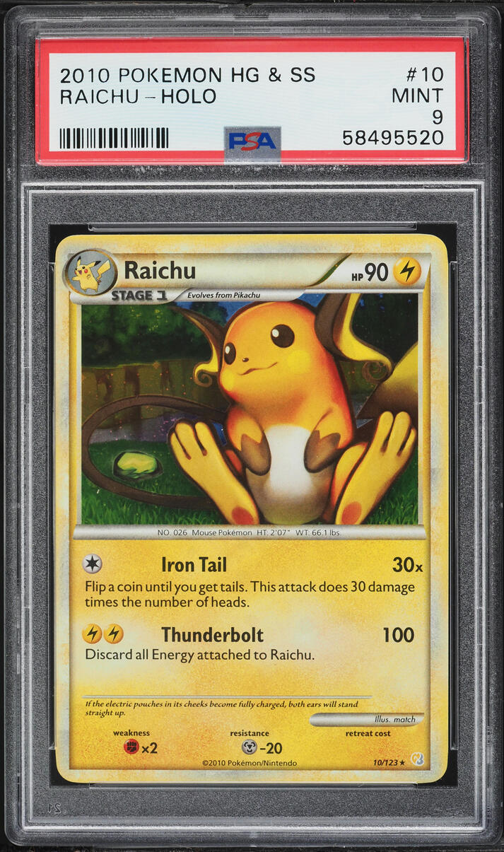 2010 Pokemon HeartGold & SoulSilver Holo Raichu #10 PSA 9 MINT