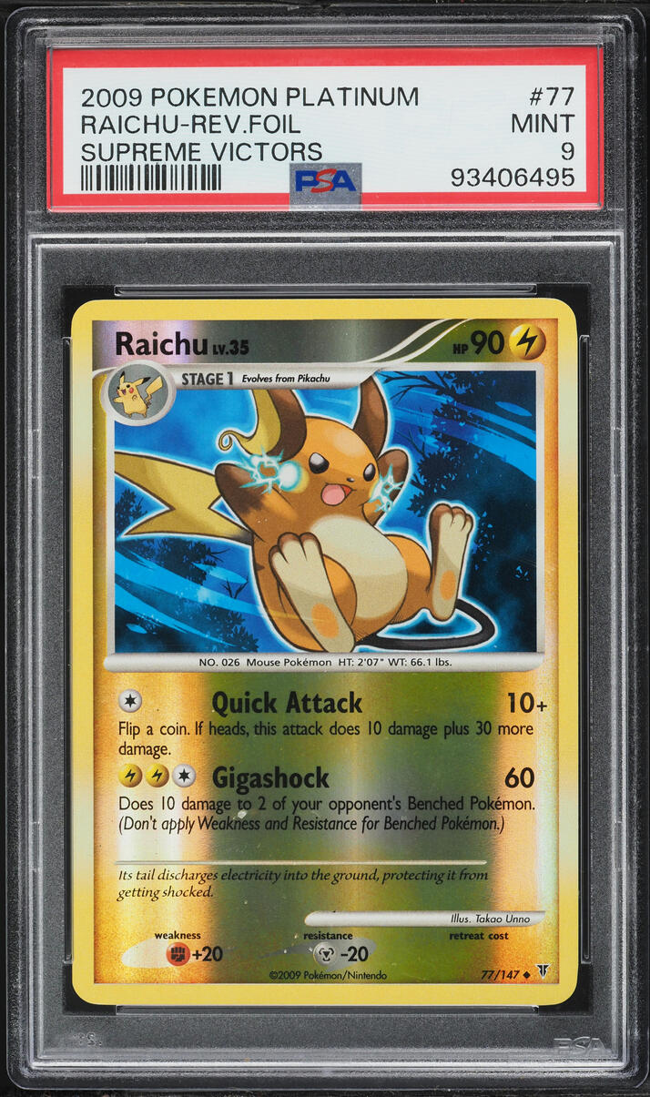 2009 Pokemon Platinum Supreme Victors Reverse Holo Raichu #77 PSA