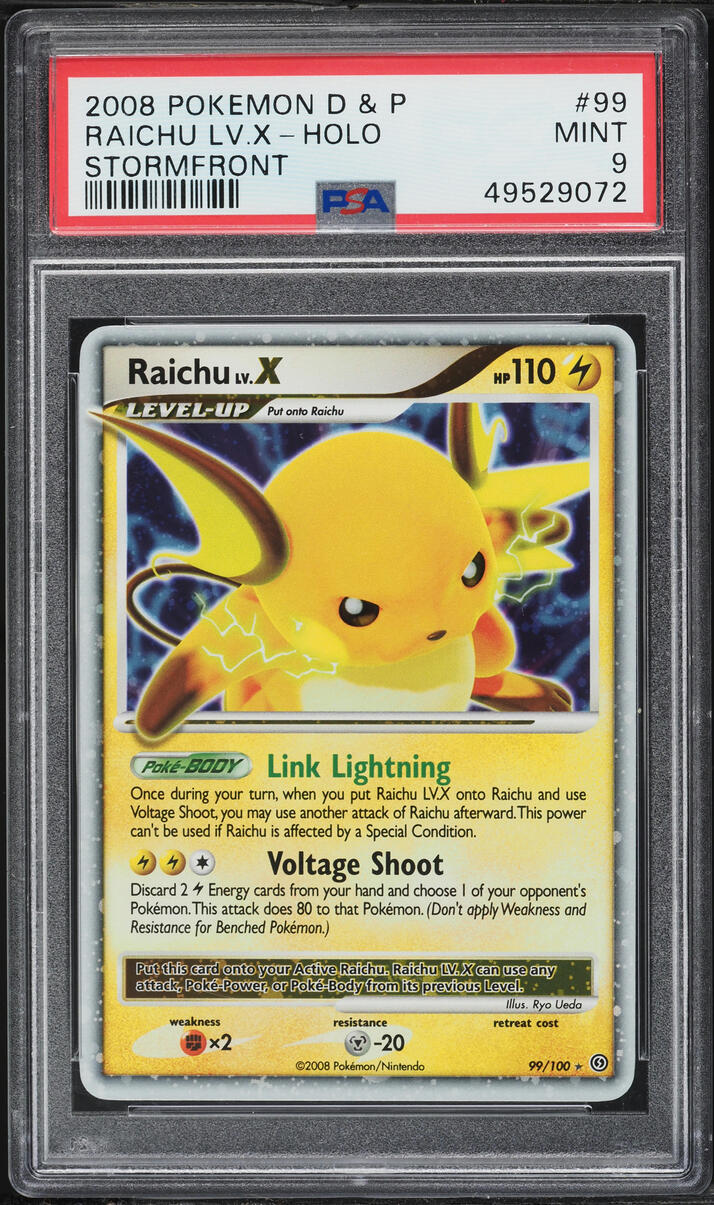 2008 Pokemon Diamond & Pearl Stormfront Holo Raichu LV.X #99 PSA 9 MINT