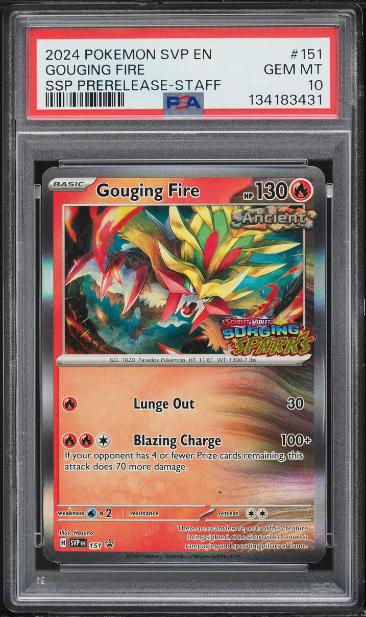 2024 Pokemon Scarlet & Violet Promo Prerelease Staff Gouging Fire #151 PSA 10 GEM MINT