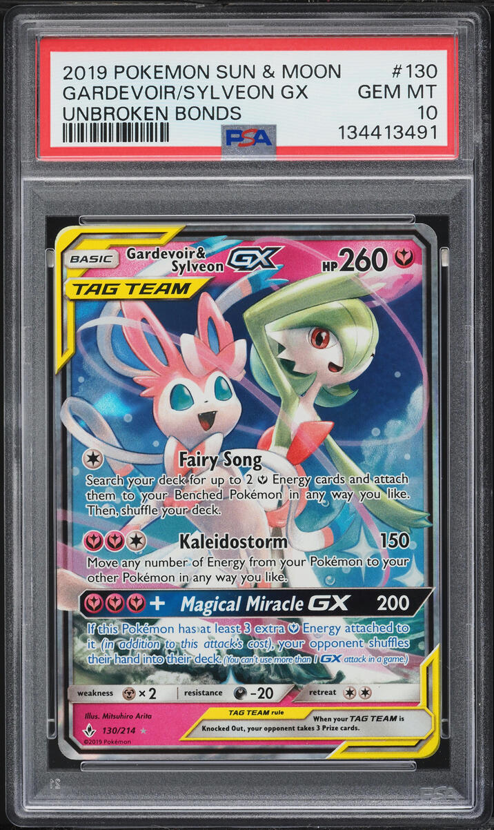 2019 Pokemon Sun & Moon Unbroken Bonds Holo Gardevoir & Sylveon GX #130 PSA 10 GEM MINT