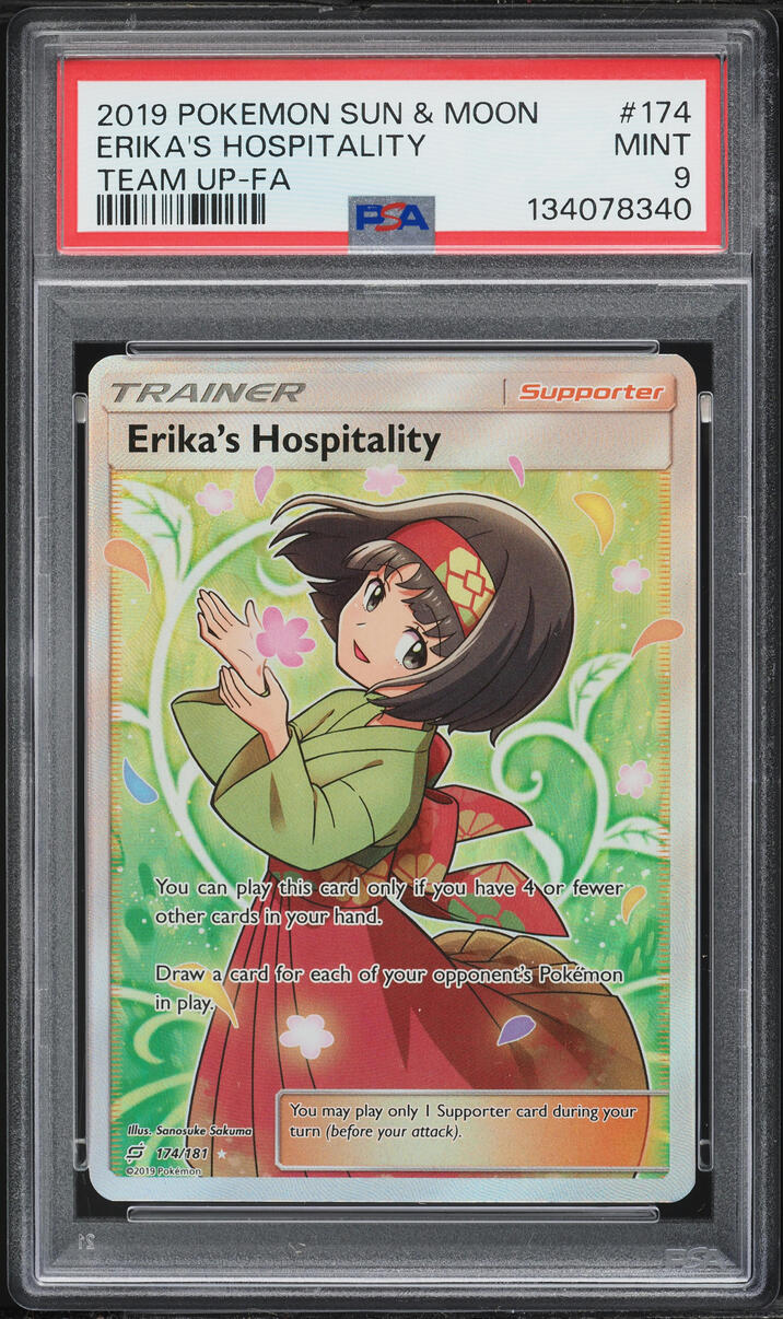 2019 Pokemon Sun & Moon Team Up Full Art Erika's Hospitality #174 PSA 9 MINT